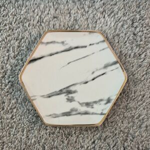 Hexagonal Marble ring dish with Gold Trim